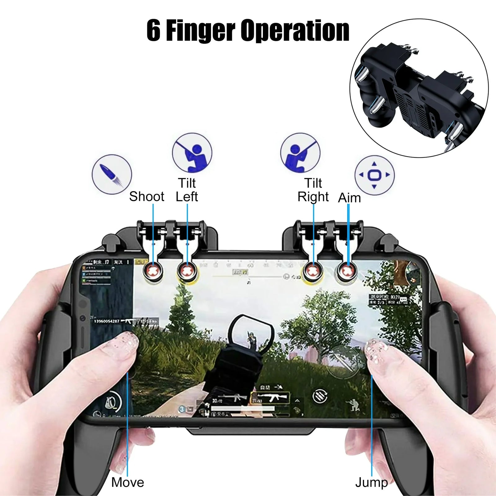 Džojstik za telefon sa 6 tastera i hlađenjem za PUBG i druge igre